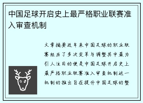 中国足球开启史上最严格职业联赛准入审查机制