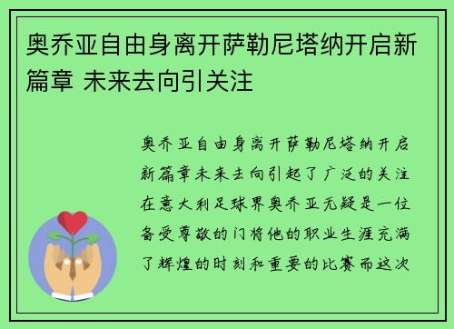 奥乔亚自由身离开萨勒尼塔纳开启新篇章 未来去向引关注